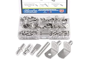 Glarks 156Pcs 6 Styles Shelf Pins Kit, Nickel Shelf Support Pegs, PVC Shelf Pins, Flat Spoon Pegs, Cylindrical Pins Holder, L-shaped Bracket and Dowel Pins for Cabinets