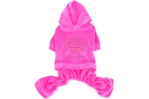 SMALLLEE_LUCKY_STORE Haustierkleidung für kleine Hunde und Katzen, weicher Samt, Krone, Overall, Mantel, Hooide, Pyjama, Trainingsanzug, Pink, M