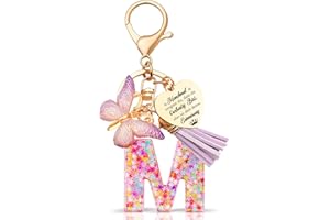 Anruzon Schlüsselanhänger Mädchen - Buchstabe Schlüssel - Anhänger Schmetterling Schlüsselanhänger - Weihnachten - Einschulung Geschenk - Keychain Geschenk für Kinder, Mädchen, Frauen