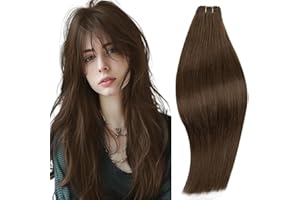 RUNATURE Weft Hair Extensions Brown Human Hair Sew in Extensions Brown Human Hair Weft Extensions Weave Hair Extensions Real Human Hair 14 Inch 100 Gram