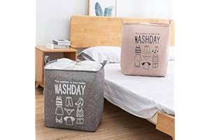MOLEDA Cesta de lavandería grande para ropa plegable con tapa, cesta de almacenamiento extraíble para ropa sucia, Laundry Hamper Basket Clothes Storage Bag Organizer, 75 L, color gris