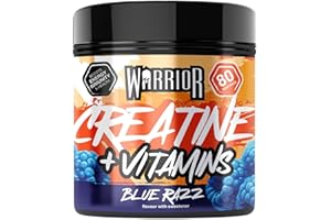 Warrior Creatine Monohydrate Powder + Multivitamin 360g (80 Servings) – Micronised Creatine Powder Supplement for Men & Women – Vitamin D, A, C, E, B Complex, Magnesium, Iron, Zinc – Blue Razz