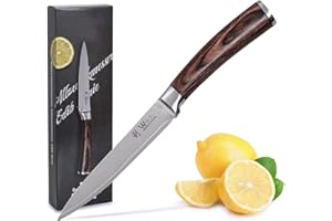 Wakoli EDIB cuchillo de damasco multiusos 12,50cm hoja muy afilada de 67 capas I cuchillo de cocina de damasco y cuchillo de chef profesional de auténtico acero damasco con mango de madera de pakka