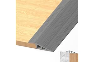 LIHIQIYA Barre de Seuil Adhesive 5CM x 1M, Bande de Transition de Sol Autocollante en PVC Seuil de Porte Adhesif Barre de Seuil Rattrapage de Niveau pour Hauteur du Seuil 5-10mm (Grain de Bois Gris)