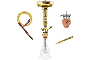 Traditionell Shisha Vattenpipa 60 cm – Handgjord i Mässing & Kristall, Lerskål + Brännare, Skinn/Träslang