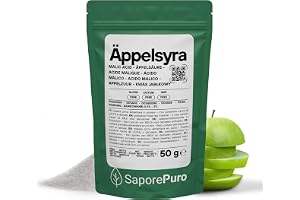 SaporePuro Äppelsyra Pulver 50 g | Hög Löslighet och Syrlig Smak | Perfekt för Drycker, Desserter och Kosttillskott