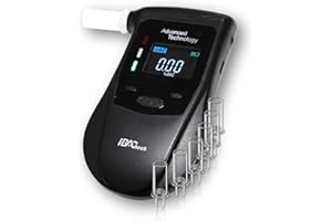 iBACheck Éthylotest Électronique avec Batterie détachable de Rechargeable. Testeur d'alcool Rechargeable de Faible Puissance avec 4 Couleurs LCD. Fonction d'alerte avec 10 mémoires （6 Embout）