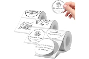 NIIMBOT 3 Rouleaus Etiquette Pour B1 B21 B3S Imprimante,Autocollantes Rond Etiquette 50x50mm(2"x2"),150 Pcs/Rouleau, Blanc