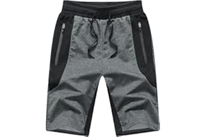 JustSun Pantalones Cortos Deportivos de Algodón para Hombre con Bolsillos con Cremallera