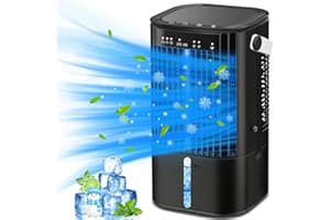 LQTTEK Air Cooler Protable Air Conditioner,Mobile Air Conditioning 4-In-1 Mini Fan,Personal Cooling Adjustable Fan and Humidifier with 3 Fan Speeds, Timer&7 Colors LED lights, for Room Desk Home Office-Black