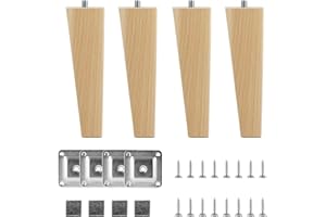 LORDLY Kit de 4 Patas para Muebles de Madera Haya, Pies de Repuesto, Altura 15cm, Trapezoide Inclinadas Patas con Placa de Montaje, Tornillos y Protector Antideslizante para Sofá Armario Silla Cama