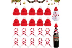 MaibaoteMbt Mini Weihnachts Weinflasche Topper Hut, 20 Stück Mini Weihnachtsmütze und Schal Set, Weihnachten Strickmütze, Santa Puppen Hut, Nikolausmütze für Tischdeko, Weihnachtsfeiern