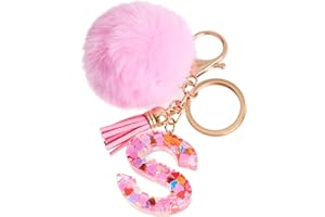 Vorysum Llavero con Letra Llavero Inicial Regalo de niña Mujer Bola Peluda Llavero Decorar para Bolso Mochila Llavero con Borla Dorada Llavero Mujer