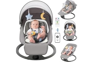 YUMBOT Transat Bebe, Balancelle Bebe Electrique 0 à 12 kg, avec Berceuse,5 Vitesses de Balancement, Assiette de Diner,Bluetooth,Télécommande,Pliable,Harnais à 5 Points,Utilisation intérieure et extérieure