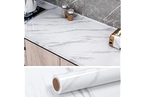 VEELIKE Papel Pintado Marmol Pared 40cm x 900cm Papel Adhesivo Marmol Blanco Papel Autoadhesivo Pared Cocina Papel Tapiz Habitación Papel de Pared Lavable Vinilo Pared Baño Papel Adhesivo para Muebles