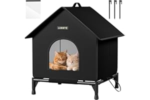 Katzenhaus Outdoor, Katzenhöhle für Draußen, Katzenhaus Für Draußen Winterfest Wasserdicht, Welpenhütte im Freien, Mit abnehmbarem Transparentem Vorhang (XL, Schwarz)