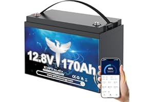 ‎ELFHUB Elfhub LiFePO4 12.8V 170Ah Autobatterie 150A BMS über 15000 Mal Tiefzyklus Lithium Akku 2176W Abschaltschutz bei Niedriger Temperatur für Wohnmobil, Camping, Boot, Solare Heimanlagen