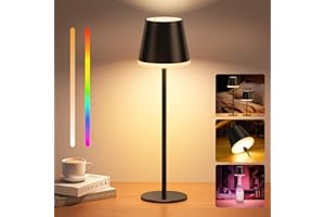 NIBSHOOM Tischlampe Kabellos Dimmbar,5200mAh Led Akku Tischleuchte Höhenverstellbare mit Warmweißes Licht & 256 RGB Farbwechsel,IP54 Wasserdicht Tischlampe Schwarz für Restaurant,Schlafzimmer,Camping