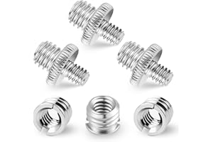 ZYGHJORT Adapter do statywu 1/4 na 3/8 i 1/4 na 3/8 gwint, zestaw śrub, 6 sztuk konwerterów z podwójną głowicą, precyzyjnie wykonany adapter, statyw, podwójna śruba do aparatu, statywu mikrofonowego, statywu