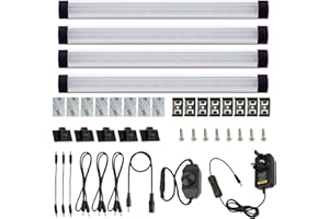 AIBOO AlBOO Under Cabinet Kitchen Light - Wired LED Dimmable Warm White, 28cm Cupboard Light 12V Plug-in With Mains, Ultra Thin Fixture for Counter Display - 4 Pack