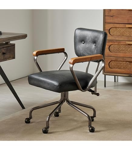 CLP Sedia da ufficio ergonomica Mitch, regolabile in altezza, girevole con scocca in legno, funzione basculante e comfort per casa e ufficio, Colore: noce/nero, Colore del telaio:cromo
