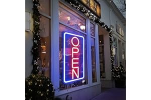 HONEYHOUSE OPEN Neon Schild, 43x23cm OPEN Neonschild Neon Licht Bar Neon Sign LED Neonlicht Angetrieben Durch USB mit Dimmbaren Schaltern, für Bar Club Geschäft Restaurant Cafe (Vertikal)