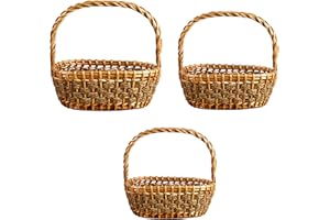 Fofetbfo Confezione da 3 cesti in vimini con maniglia, cestini per matrimoni e fiori, in rattan per frutta e verdura per la raccolta delle uova per la cucina domestica, 3 dimensioni