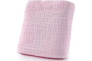 ChamXue Lange Bébé, Langes en Mousseline de Coton, Langes 105x105cm, 6 Couches, Carrés Doux Super Soft pour Peaux Sensibles pour Nouveaux, Rose, 1 Piece