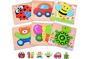 MAGIFIRE Wooden Toddler Puzzles Gifts Toys for 1 2 3 Year Old Boys Girls Baby Infant Kid Learning Educational 6 Animal Shape Jigsaw Eco Friendly Child Kid Montessori Stem Travel Toy