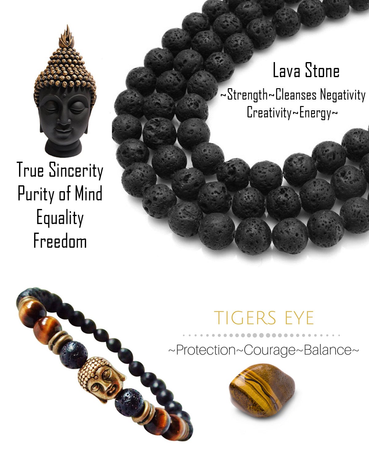 Young & Forever Gift Natural Gemstone Reiki Feng Shui Healing Crystal Beads Hand Triple Protection Lucky Bracelet Buddha Bracelet. Unisex. - Image 6