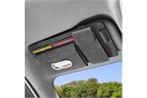 JNNJ Organizador De Visera Solar para Coche, Parasol De Cuero para El Interior, Bolsa Almacenamiento para Gafas Sol, Tarjetas Bancarias (Gris)