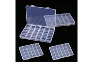 Nutabevr 4 pièces Boite Rangement Plastique avec 24 Compartiments, Boite Compartiment,pour petites pièces en plastique avec étiquette, Stockage Bijoux Boucle, Artisanat, Perles, Bijoux, Petites Pièces