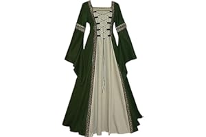 Feynman - Abito medievale retrò, stile gotico da palazzo, da donna, maniche a tromba, costume per festa rinascimentale