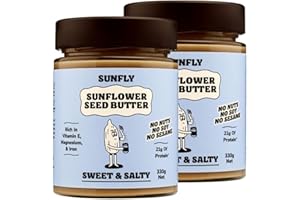 SUNFLY Sweet and Salty Sunflower Seed Butter. Nut Free Peanut Butter Alternative. High In Protein, No Nuts, No Soy, No Palm Oil, Rich in Vitamins and Minerals (Pack 2 x 330G)