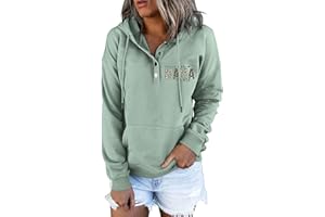 Skang Sweatshirt Damen Frauen Pulli Knopftasche Zeichenkette Langarm-Kapuziner-bedrucktes Blusenh Kuschelpullover Damen Winter