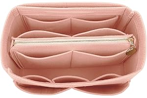 LEXSION Felt Purse Bag Organizer Insert with zipper Bag Tote Shaper Fit Speedy Neverful PM MM, 1-Pink, M