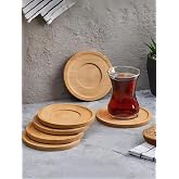 Orret Home 6Adet Bambu &Ccedil;ay Tabağı, &Ccedil;ay Bardağı Altlığı, Estetik Sunum Sunumluk, Doğal Malzeme, &Ccedil;evre Dostu ve Şık Tasarım (Yu