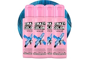 Crazy Color Vibrant Capri Blue Semi-Permanent 4 Pack Quad Hair Dye. Highly Pigmented Electric Blue Conditioning & Oil Nourishing Vegan Formula No Bleach or Ammonia 400ml