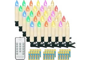 ‎YUNSHENG yunsheng 30Stk RGB Weihnachten LED kerzen, Kabellose Weihnachtsbaumkerzen mit Fernbedienung Timer, Batteriebetriebene Flammenlose Flackern Christbaumkerzen lichterkette, IP64, (Enthält AAA-Batterien)