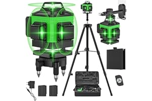 WIWOLER Kreuzlinienlaser Grün 16 Linien, 4 x 360 °Laser Wasserwaage Selbstnivellierend mit 2 x 2400mAh Batterie, Verstellbares Stativ, Drehfuß, Fernbedienung und Gehäuse, IP54 Wasser und Staubdicht