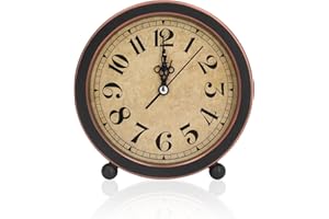 Buachois Classic Retro Desk Clock, Vintage 5 in Analog Silent Small Bedside Desk Clock Battery Operated Non Ticking Analog Small Table Clock for Bedroom Bedside Desk