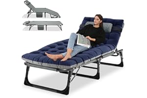 Ryuhic Klappbar Sonnenliege Gartenliege Klappbett, 200kg Belastbar Klappbar Liegestuhl Gästebett mit Matratze und Kopfstütze, Relaxliege für Balkon, Garten, Kann als Campingbett