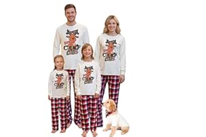 BAUENIEROY Family Christmas Pyjamas Set Mens Womens Letter Printed Xmas Matching Pyjama Kids Comfortable His and Hers Pjs Family Cartoon Cute Boys Girls Matching Christmas Pj