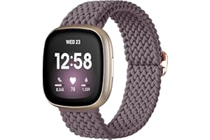 Ouwegaga Elastyczny pasek kompatybilny z Fitbit Versa 4/Sense 2/Versa 3/Sense dla kobiet mężczyzn, regulowany pleciony sportowy pasek na pętlę do Versa 3, Fioletowy dym