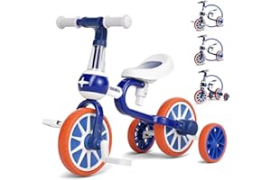 KORIMEFA 5 in 1 Kids Trike Toddler Bike Balance Bike with Parent Handle for 2-4 Years Old Boys Girls Toddlers Trike with Adjustable Seat and Training Wheels Baby Walker