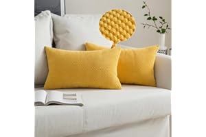 MIULEE Corduroy Cushion Cover Fabric Granule Throw Pillow Case Square Solid Home for Sofa Chair Couch Bedroom Decorative Pillowcases with Invisible Zipper 2 Pieces Olive Yellow 30x50cm 12x20 Inch