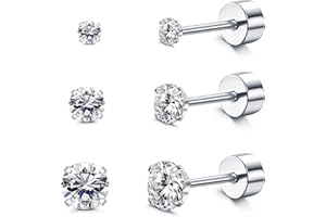 Morfetto Pendientes de Titanio para Mujeres y Hombres, Pendientes de Titanio G23, Pendientes de Cartílago de Circonita Cúbica Hipoalergénicos de 3-5 mm, Pendientes de Espalda Plana de 20G