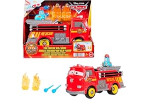 Mattel Disney and Pixar Cars Toy Firetruck, Radiator Springs Race & Rescue Fire Fighting Red & Guido, 2 Plastic Flame Targets & 2 Water Projectiles, JFL54