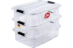 KONZEPT Aufbewahrungsbox mit Deckel (21L-3er Set), BPA-frei, robuster Verschlussclips