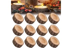 EMAGEREN Juego de 12 portavelas de madera para velas de té, centros de mesa de boda y fiesta, decoración del hogar (2.4 pulgadas de ancho x 1.0 pulgada)